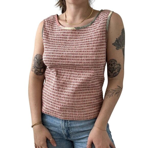 Vintage Dressbarn Womens Smock Stretchy Orange Striped Cotton Summer Tank Top 1X - Picture 1 of 5